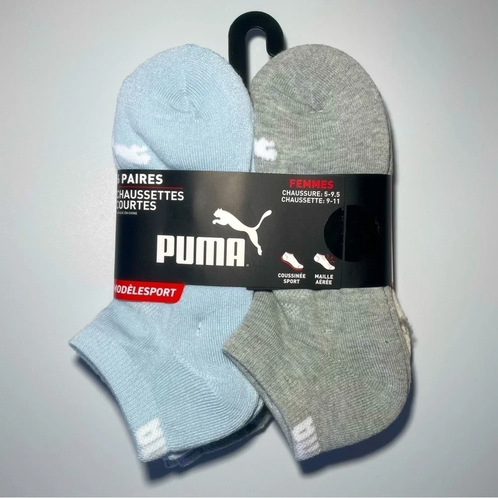 Puma women’s low cut socks beige gray white pink blue 6 pack size 5-9.5